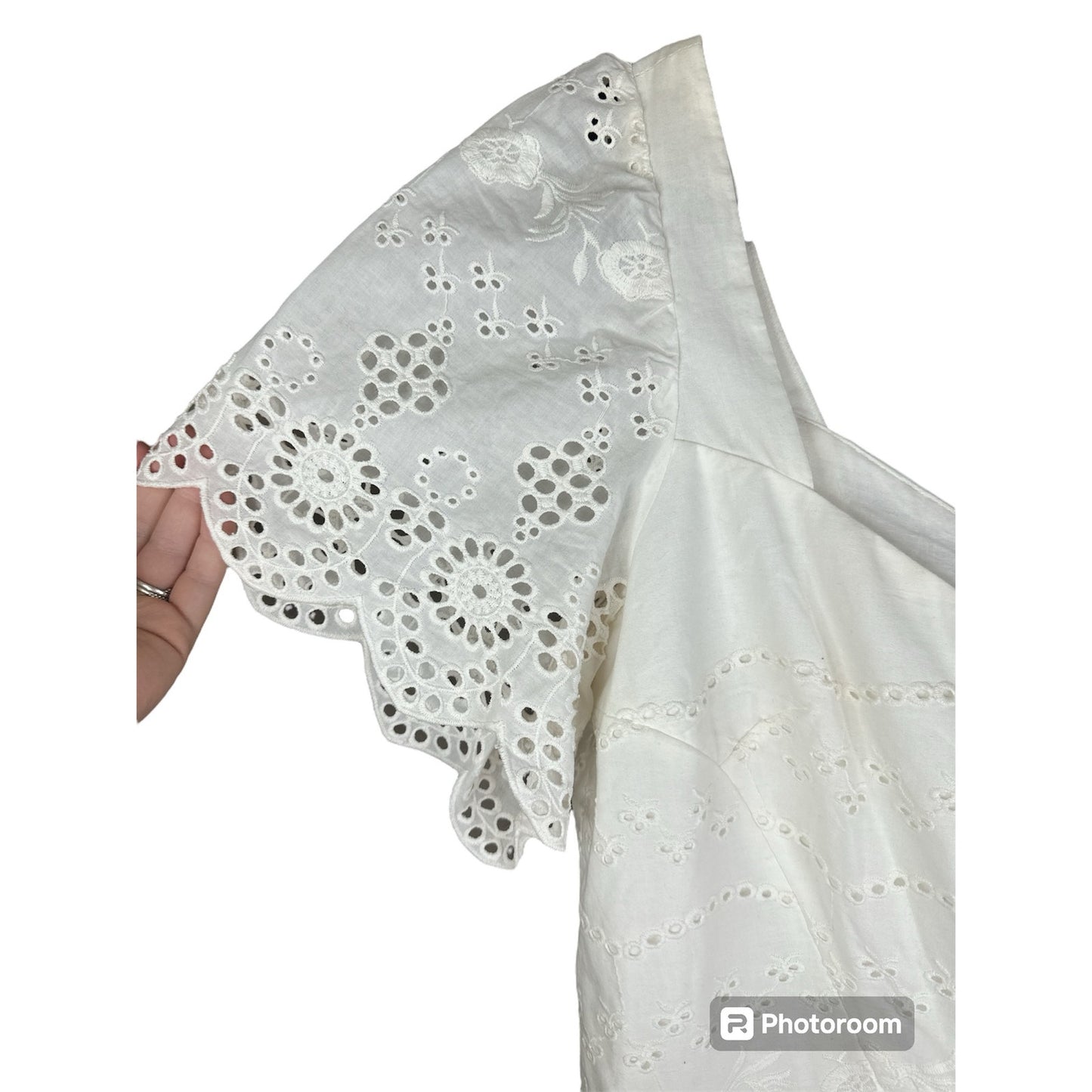 Gianni Bini White Short Puff Sleeve Off Shoulder Eyelet Detail Dress Size 12