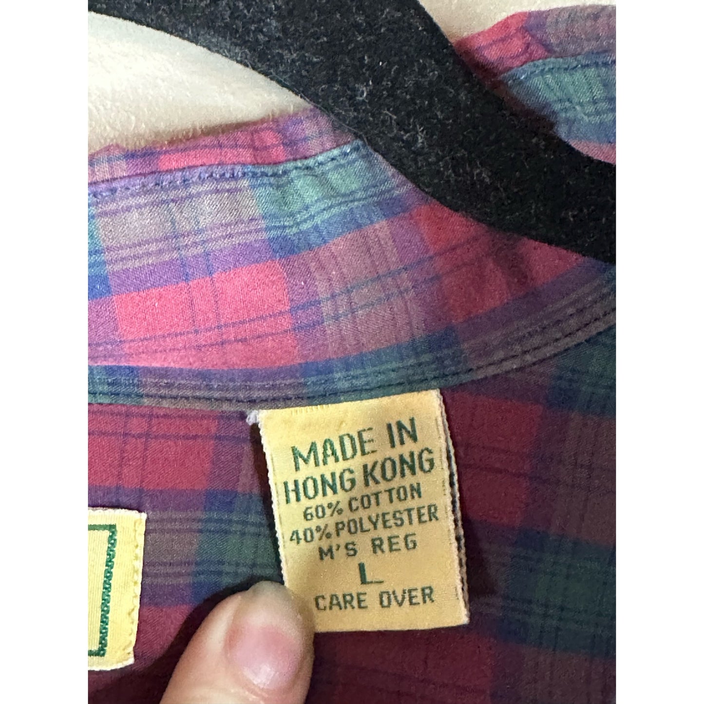 Vintage L.L. Bean Maroon Green Plaid Button Down Long Sleeve Shirt Size Large