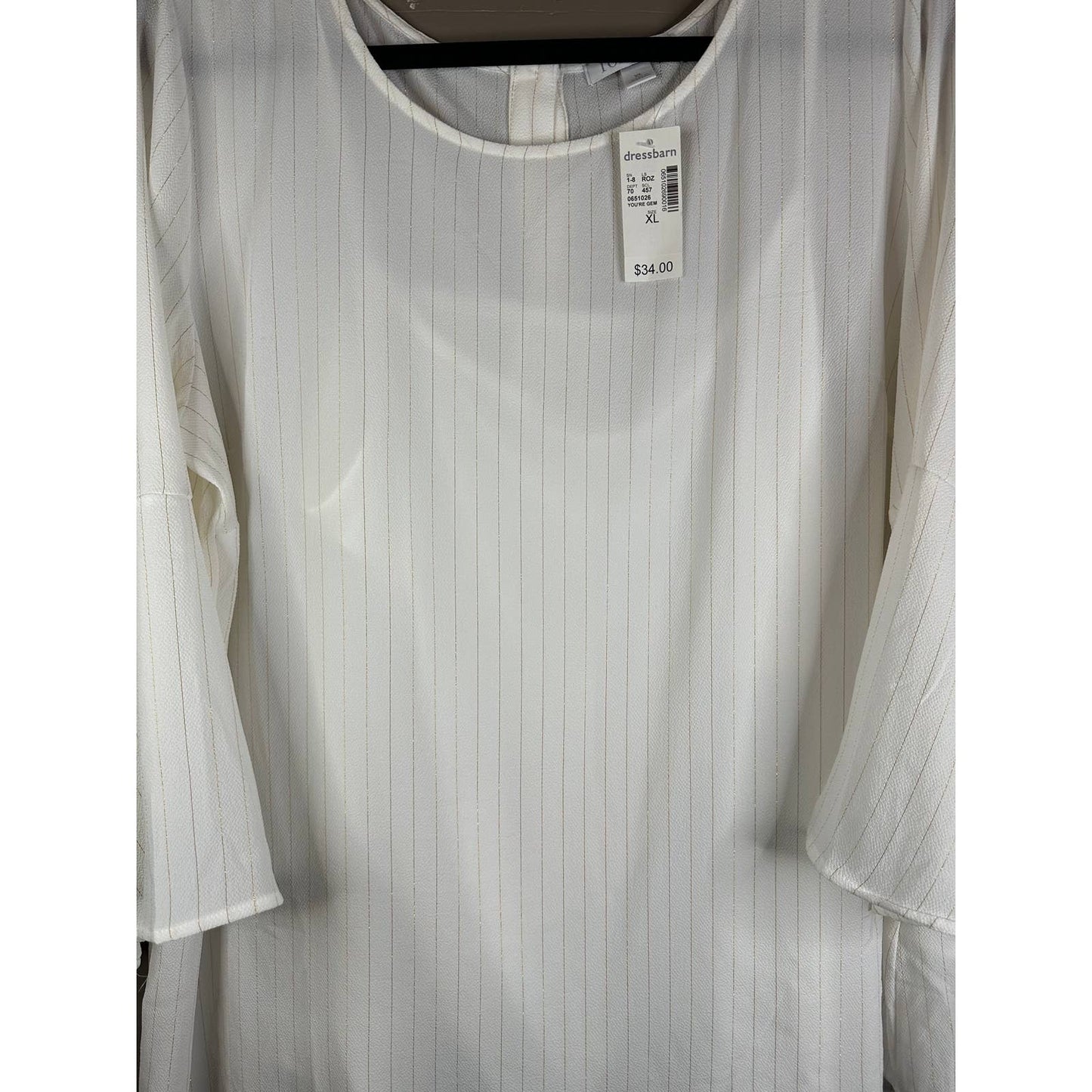 NWT Roz & Ali White Gold Long Bell Sleeves Blouse Under Tank Size XL