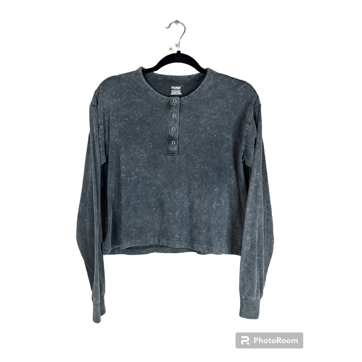 Victoria’s Secret PINK Grey Button Down Long Sleeve Cropped T-Shirt Size XS