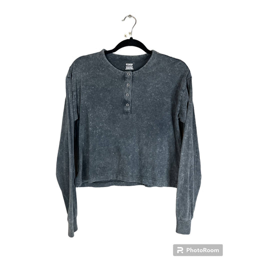 Victoria’s Secret PINK Grey Button Down Long Sleeve Cropped T-Shirt Size XS