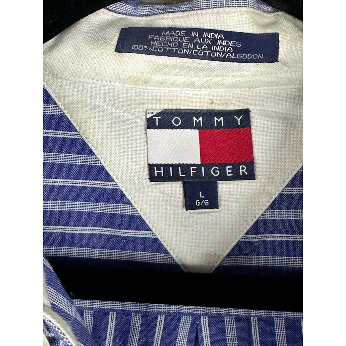 Men’s Tommy Hilfiger Blue Stripe Button Down Long Sleeve Dress Shirt Size L