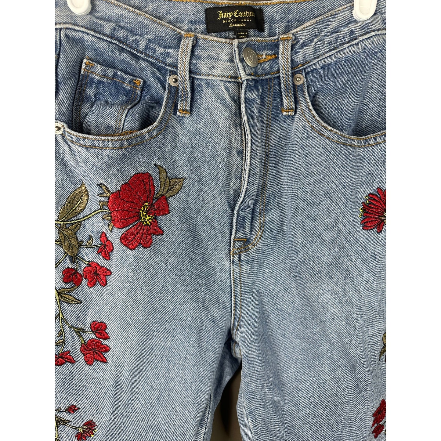 Juicy Couture Black Label ‘Girlfriend’ Embroidered Flowers Blue Jeans Size 25