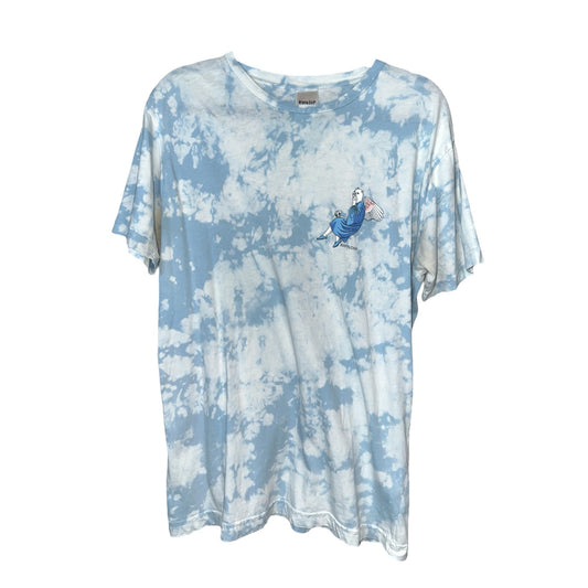 Rip N Dip Blue White Tie Dye Short Sleeve Graphic Cat Angel T-Shirt Size Large