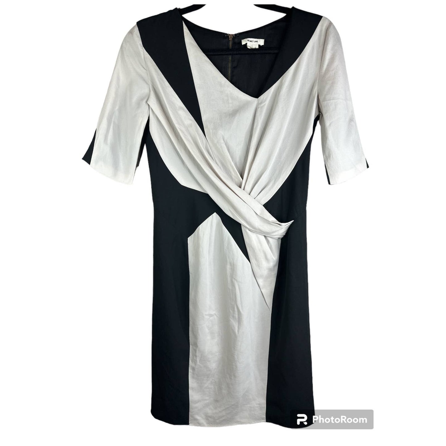 Helmut Lang Black Light Grey Half Sleeves Fitted Criss-Cross Dress Size 2