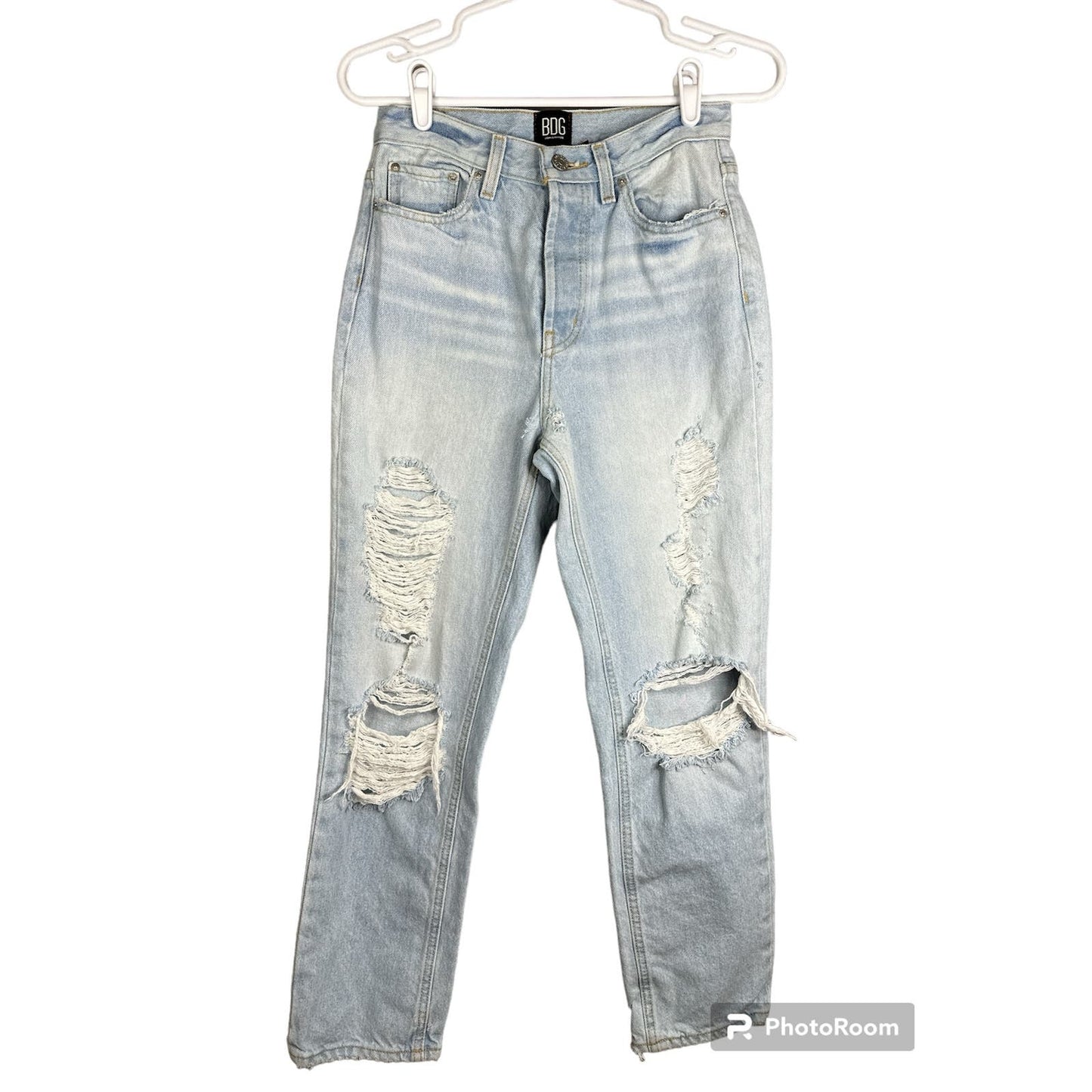 BDG Distressed Button Fly Light Wash Jeans Slim Straight Size 26