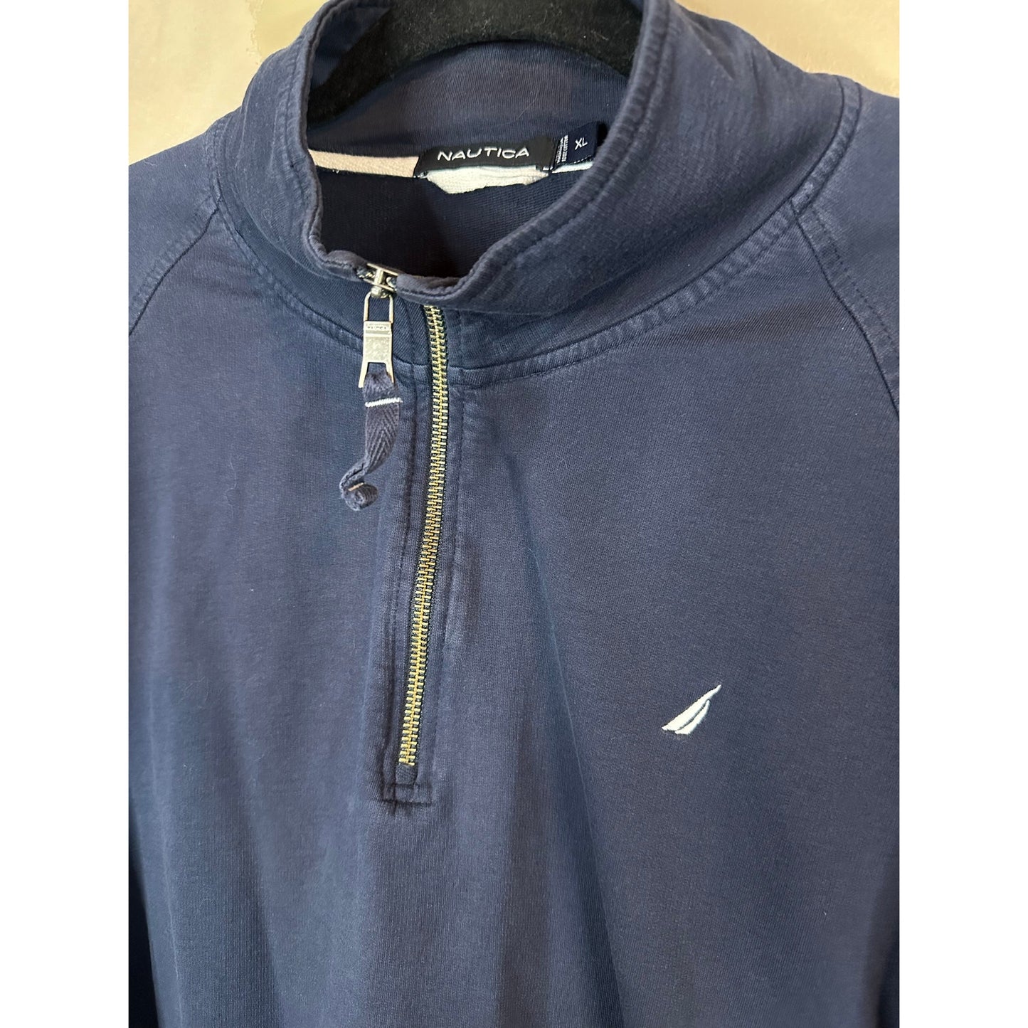 Men’s Nautica Blue Long Sleeve Blue Quarter Zip Pullover Sweatshirt Size XL