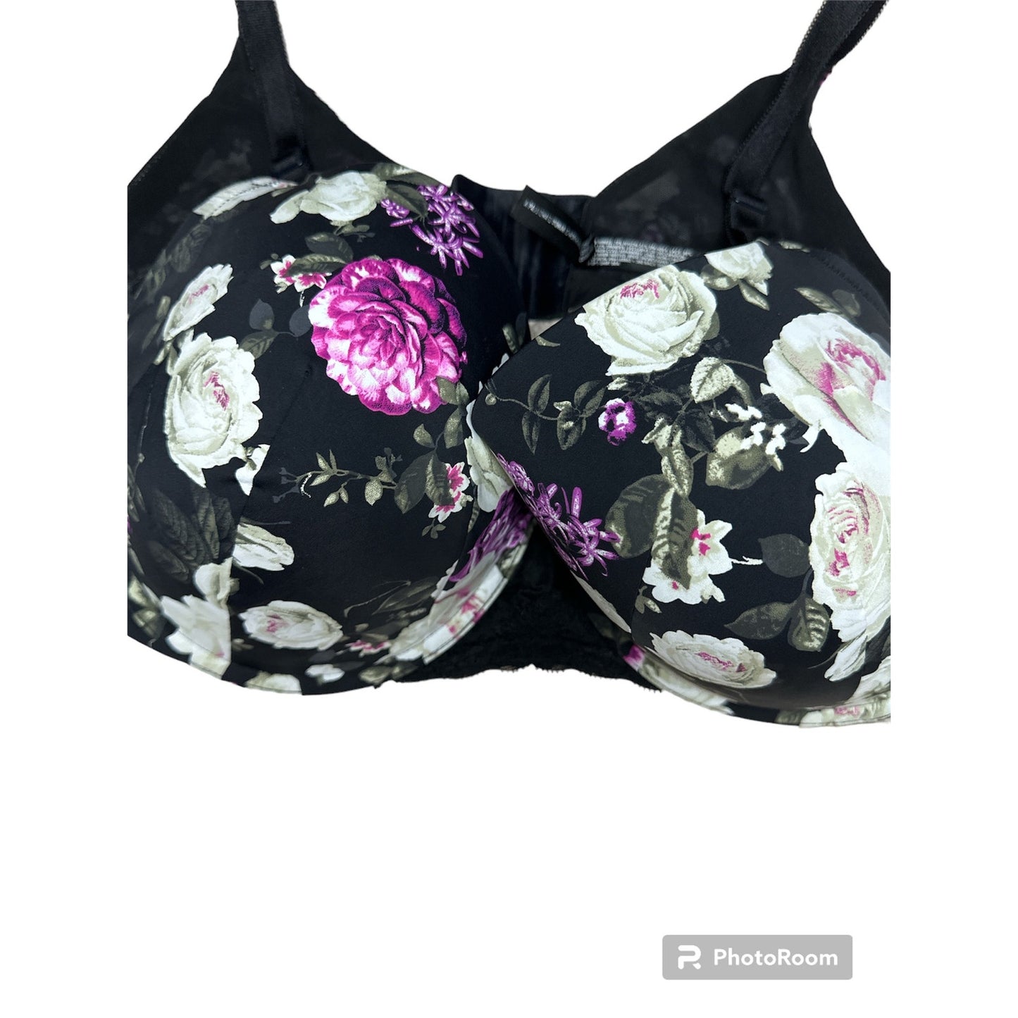 Torrid Curve Floral Black Pink Underwire Lace Padded Push Up Bra Size 40DD