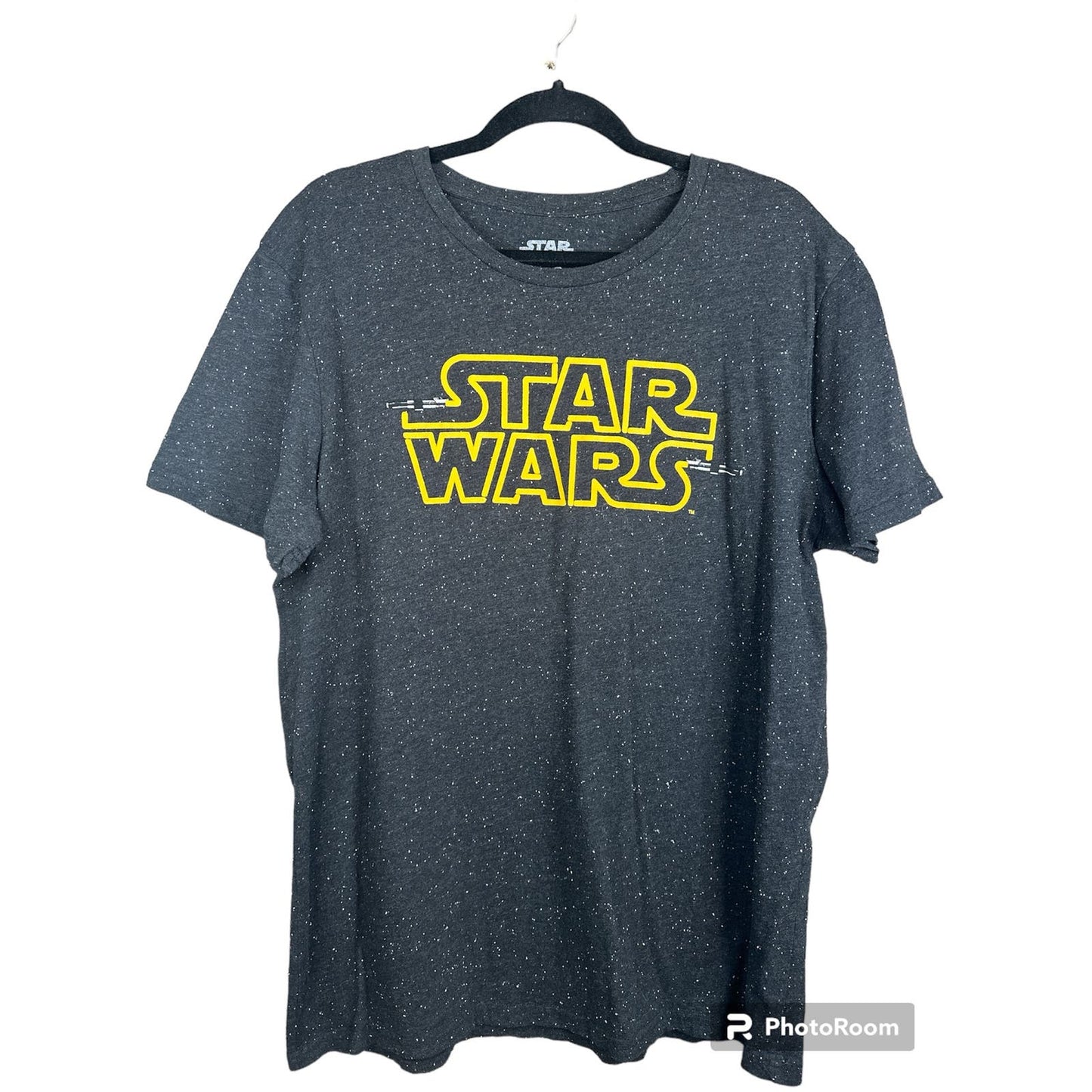 Grey White Galaxy Star Wars T-Shirt Black Yellow Short Sleeve Size XL