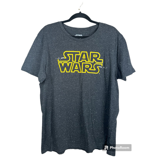 Grey White Galaxy Star Wars T-Shirt Black Yellow Short Sleeve Size XL