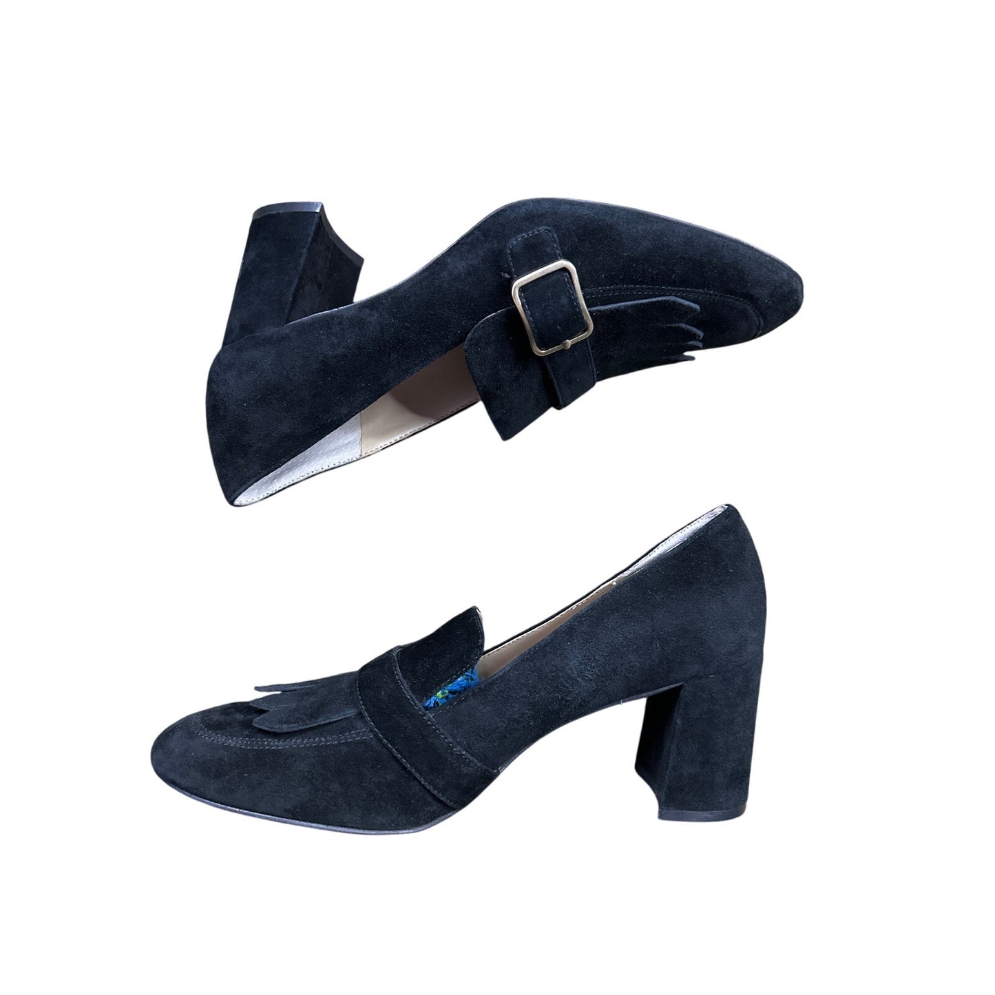Vince Camuto Black Giuliann Suede Buckle Detail Mid Block Heel Pumps Size 9/39