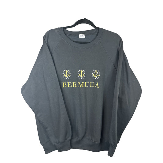 Vintage Capital Black Bermuda Anchor Long Sleeve Embroidered Sweatshirt Size XL