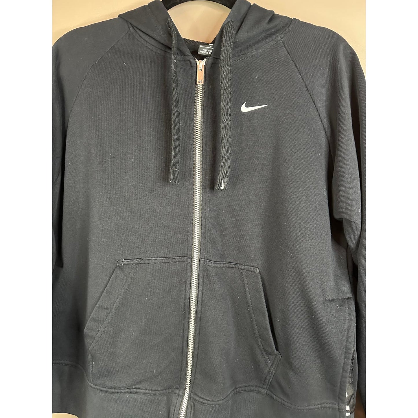 Nike Black White Logo Long Sleeve Slits Hooded Zip Up Jacket Size Small