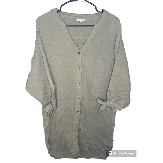 Splendid Green Half sleeve Button Down V Neck Dress Size Medium