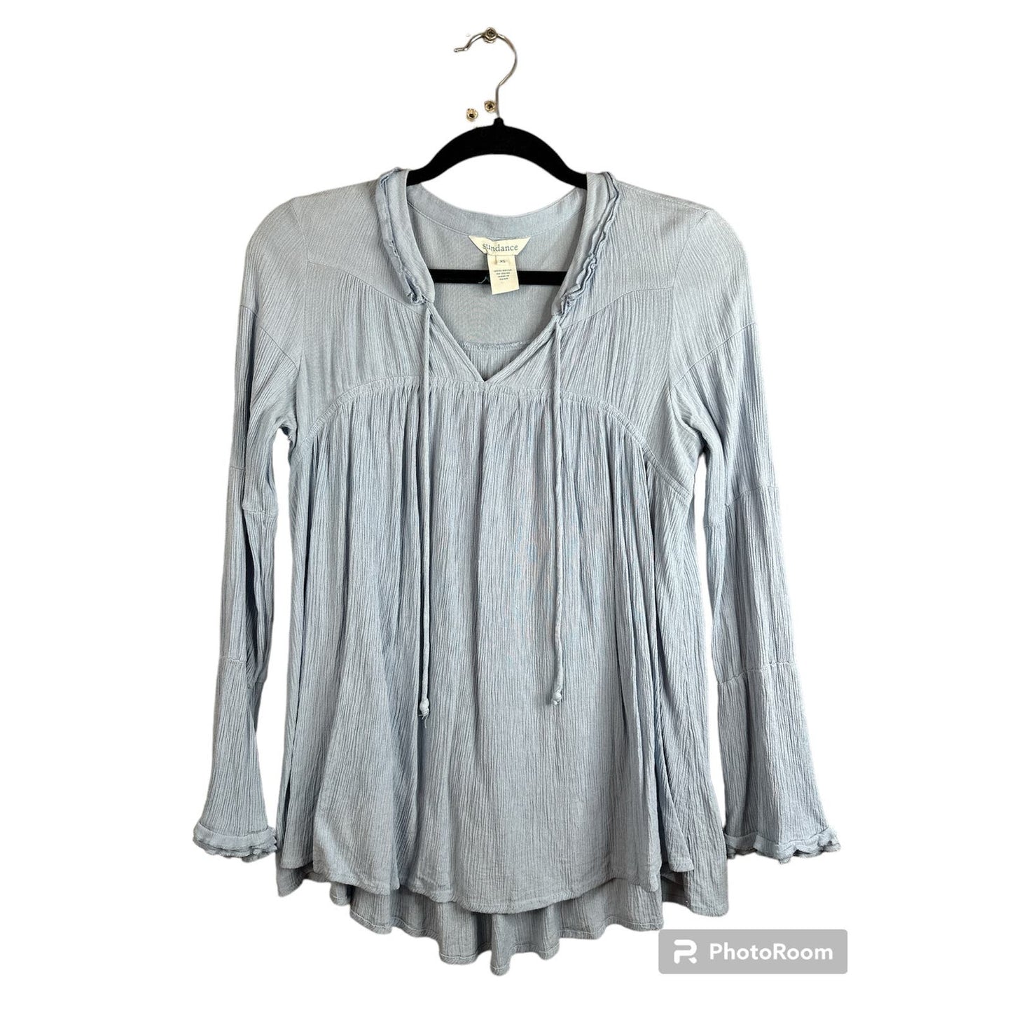 Sundance Blue V Neck Tassels Long Flowy Sleeves Blouse Size XS