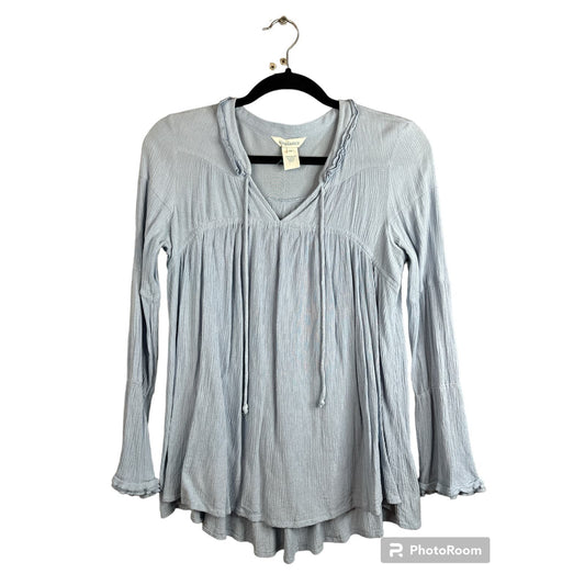 Sundance Blue V Neck Tassels Long Flowy Sleeves Blouse Size XS