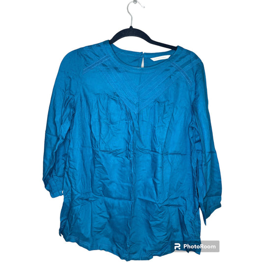 Soft Surroundings Blue Turquoise Long Sleeve Lithonia Blouse Size XS