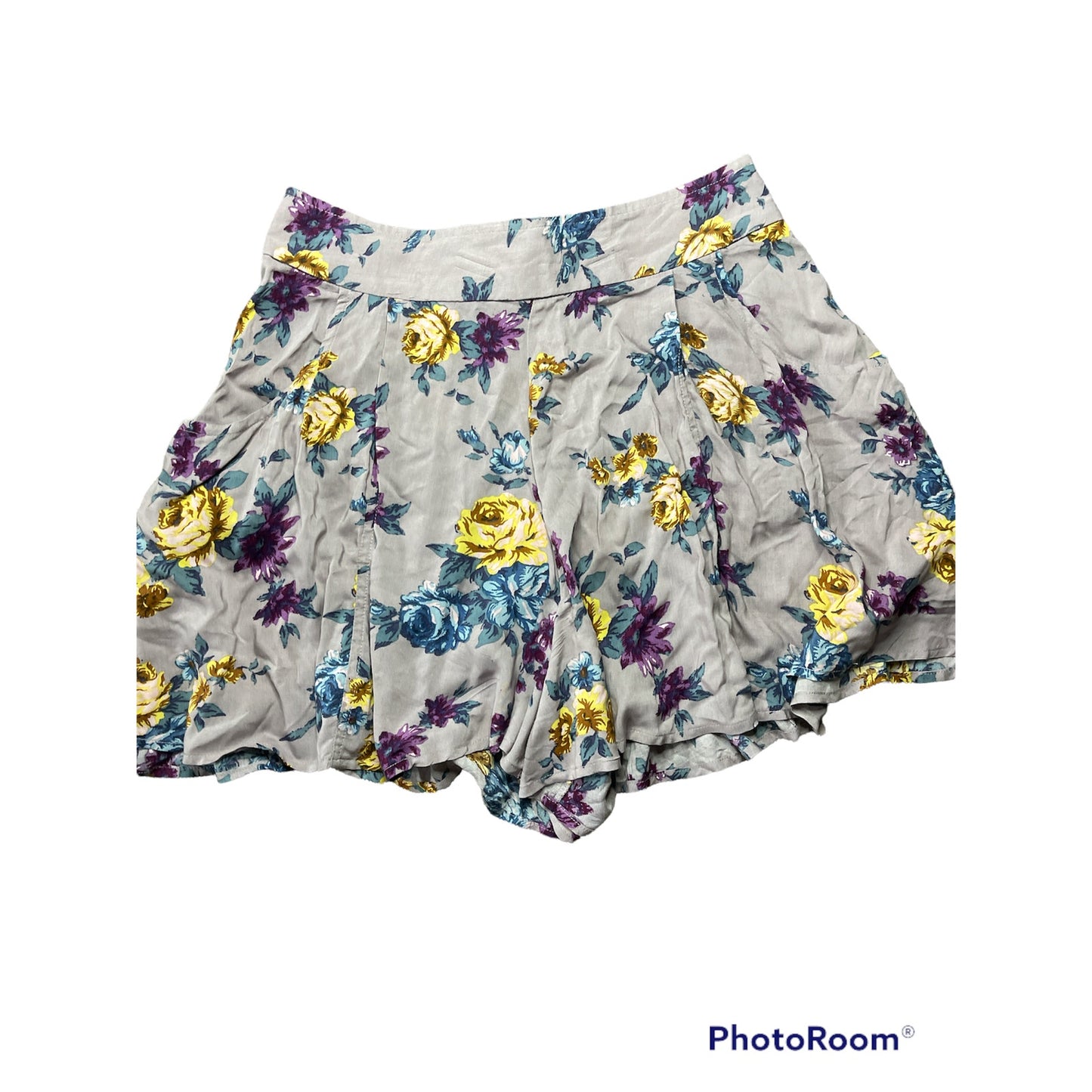 Free People Purple Yellow Floral Print Zip Up Flowy Baggy Zip Up Shorts Size 4