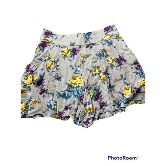Free People Purple Yellow Floral Print Zip Up Flowy Baggy Zip Up Shorts Size 4
