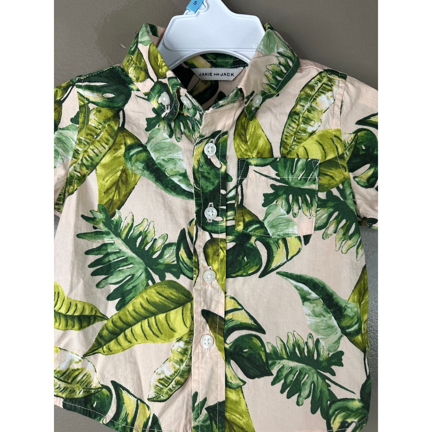 Boy’s Janie & Jack Pink Hawaiian Print Short Sleeve Button Down Size 6-12 Months
