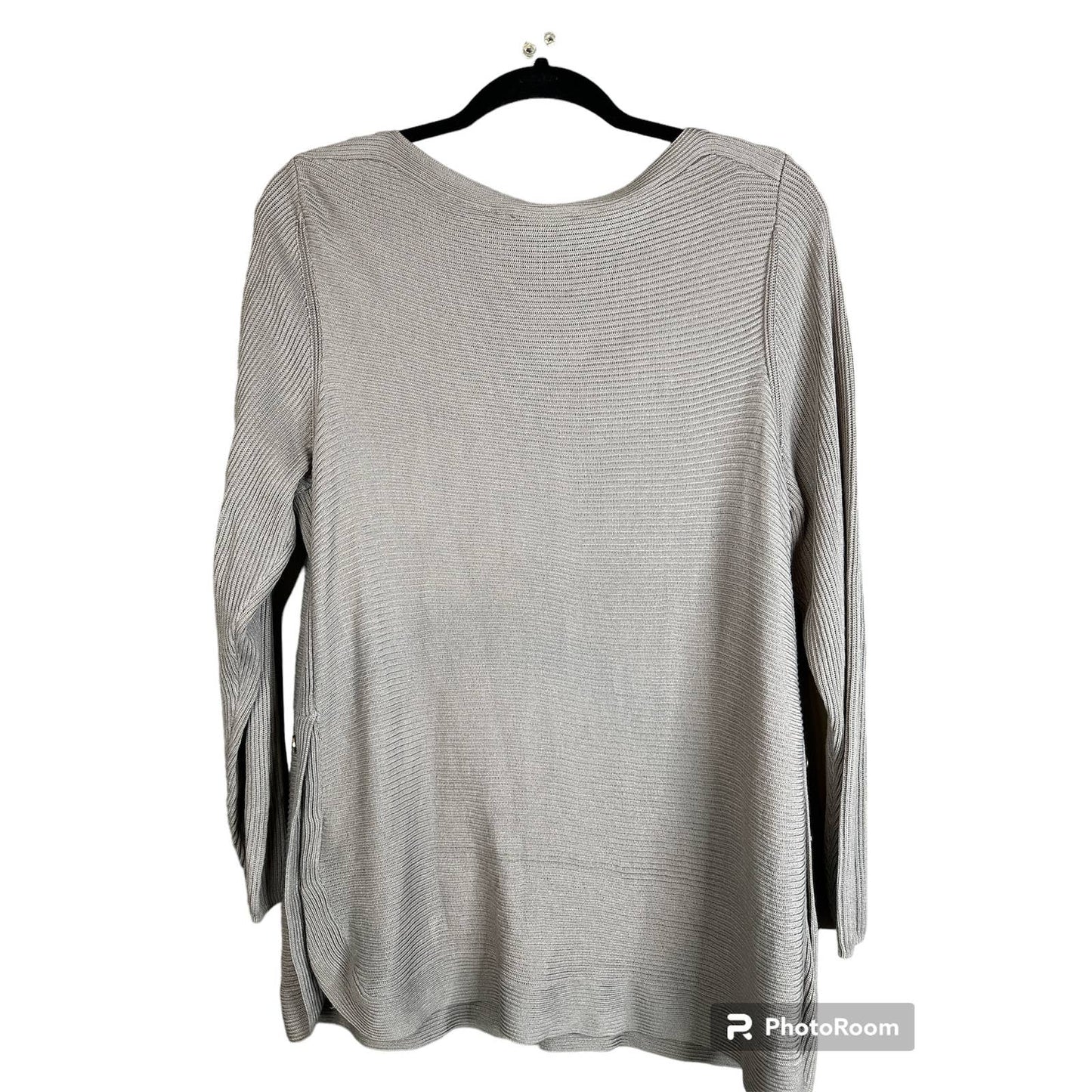 H&M Long Sleeve Side Buttons Grey Brown Scoop Neck Sweater Size Large