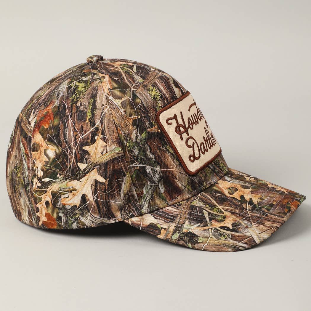 'Howdy Darlin' Embroidered Patch Camouflage Cream Baseball Trucker Hat