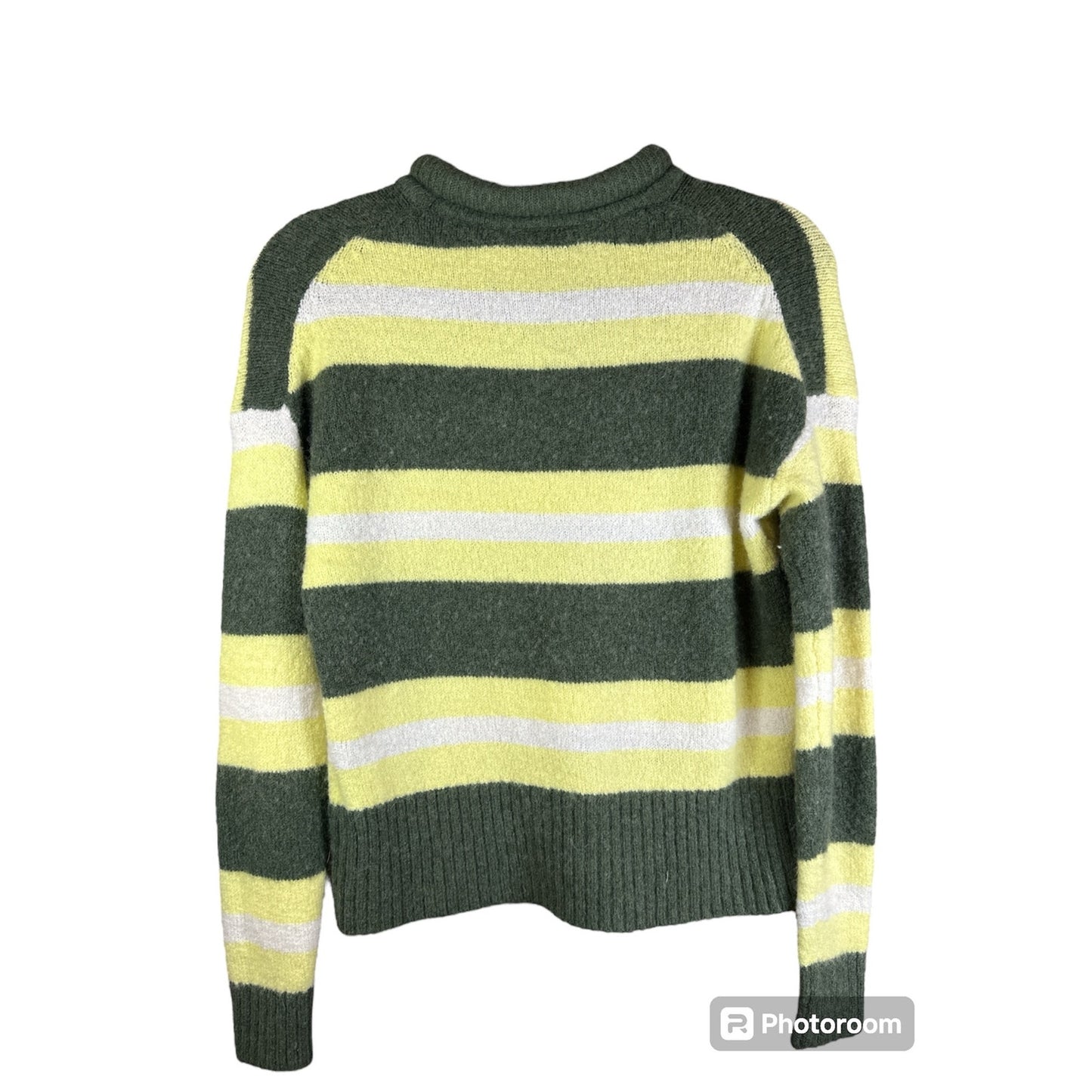 Madewell Neon Yellow Green Stripe Acrylic Wool Mock Neck Sweater Size Small