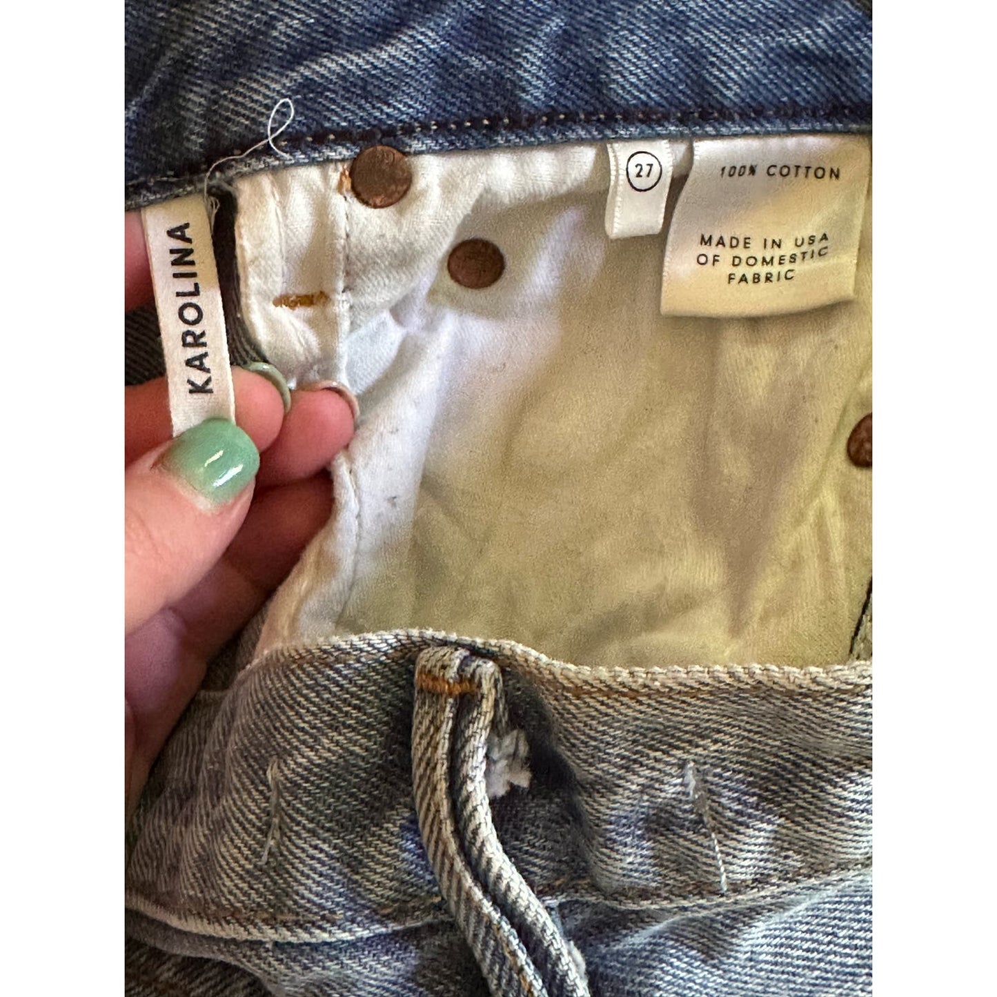 GRLFRND Karolina Butterfly Button Raw Hem Light Wash Jeans Size 27