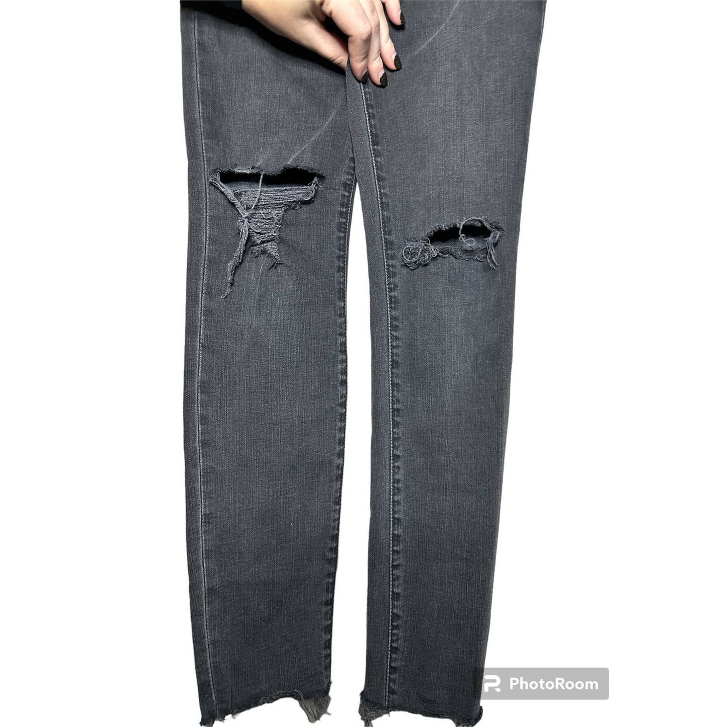 Madewell 9” High Rise Skinny Jeans Black Distressed Black Seas Size 26