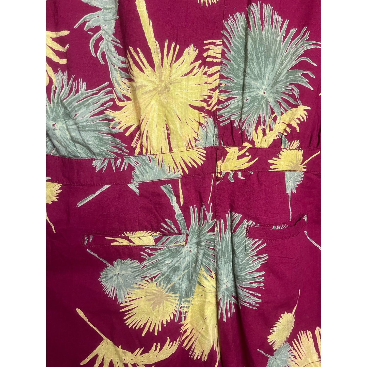 Free People Malibu Red Yellow Floral Print Hawaiian Tropical Palm Romper Size M