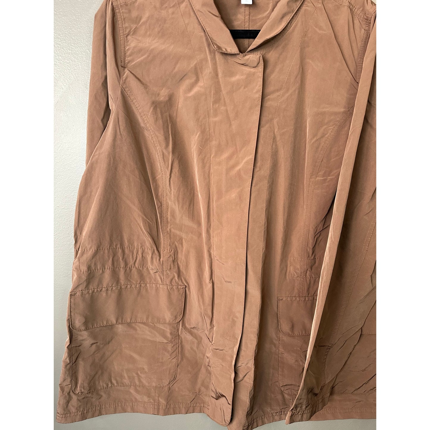 J. Jill Brown Hidden Zip Up Windbreaker Collared Pockets Jacket Size Large Tall