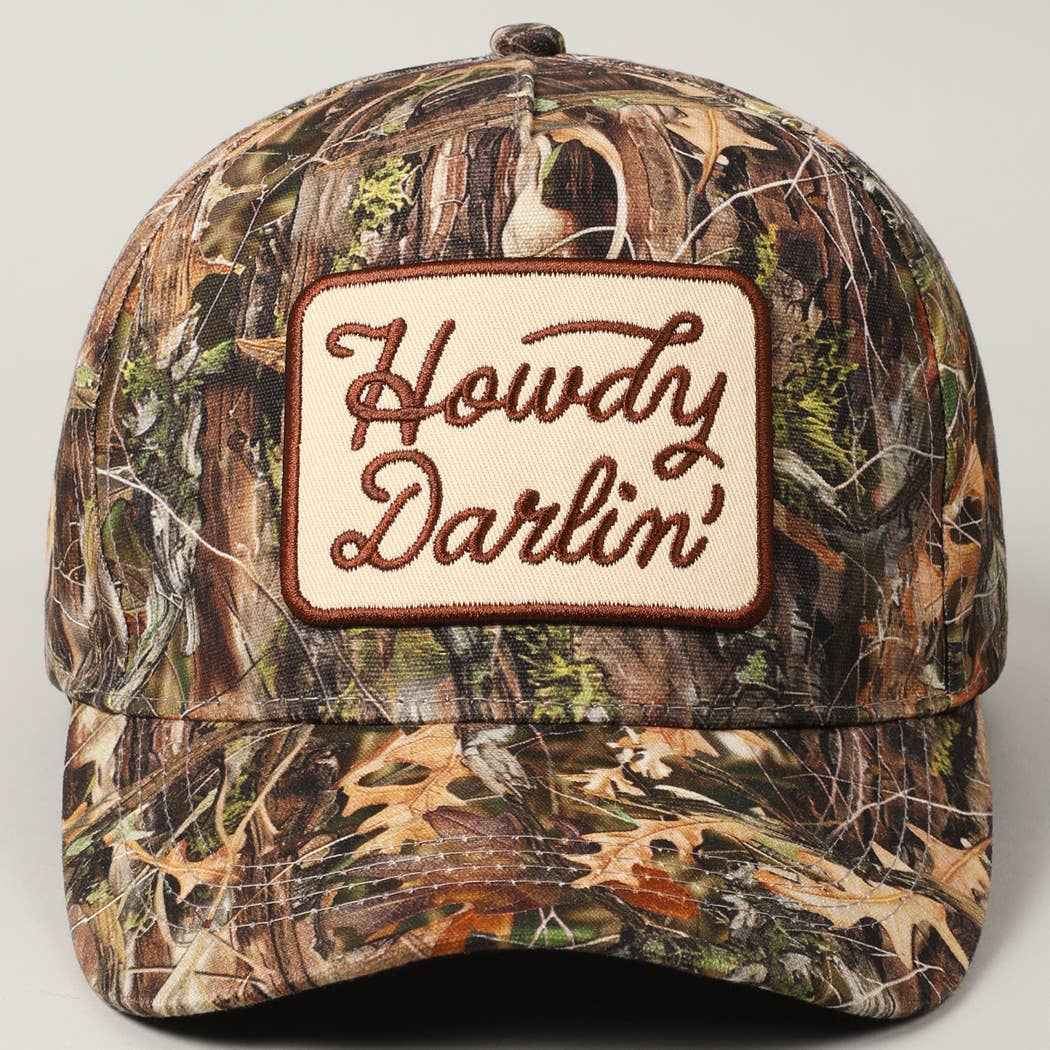 'Howdy Darlin' Embroidered Patch Camouflage Cream Baseball Trucker Hat