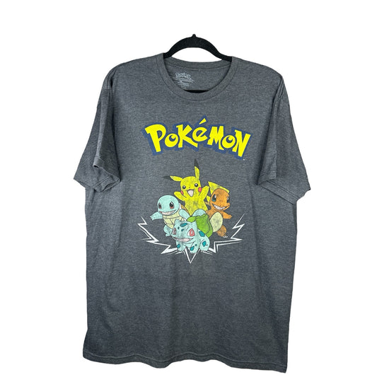 Pokémon Grey Graphic T-Shirt Short Sleeves Pikachu Charmander Size XL