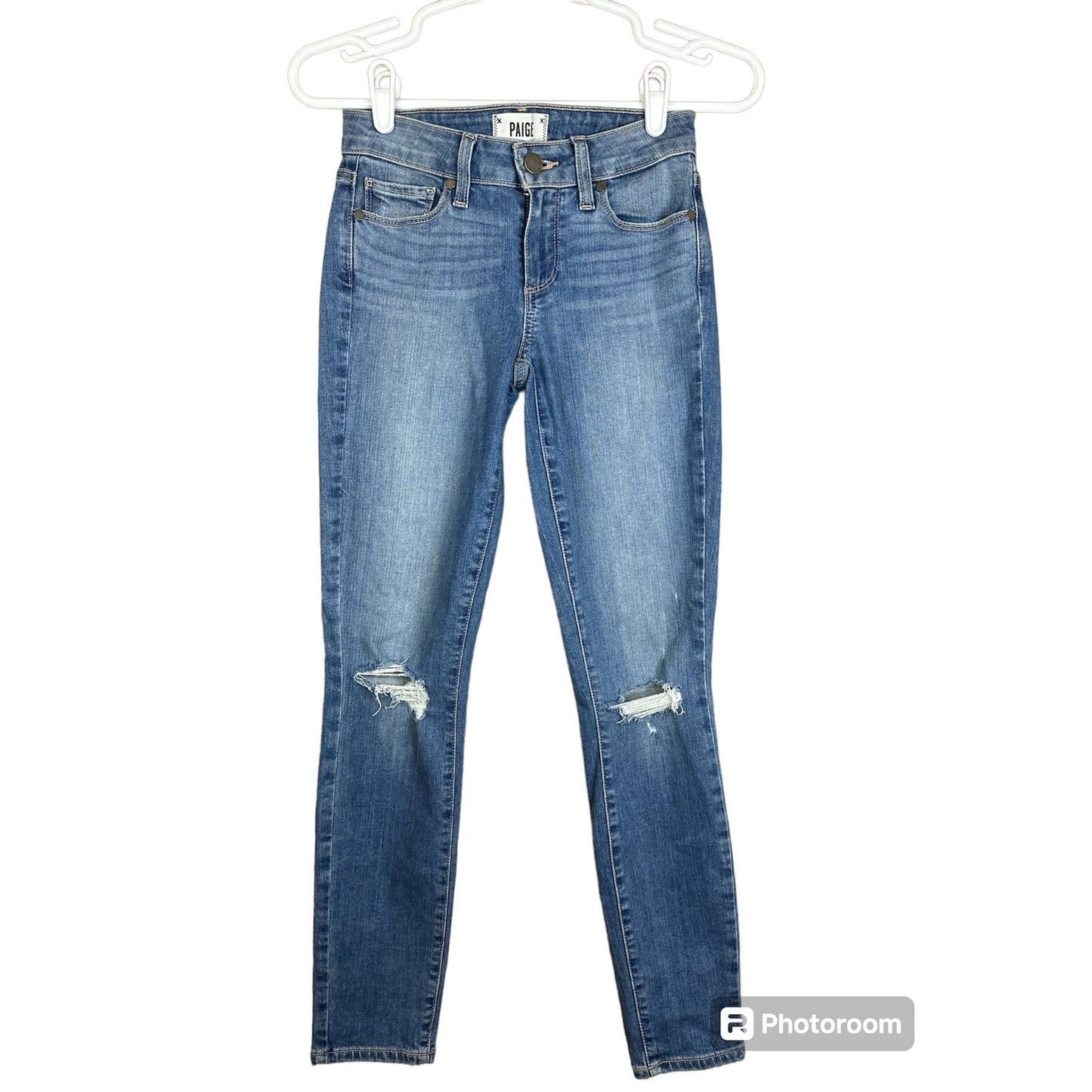 Paige Verdugo Ankle Distressed Medium Wash Blue Skinny Jeans Size 24