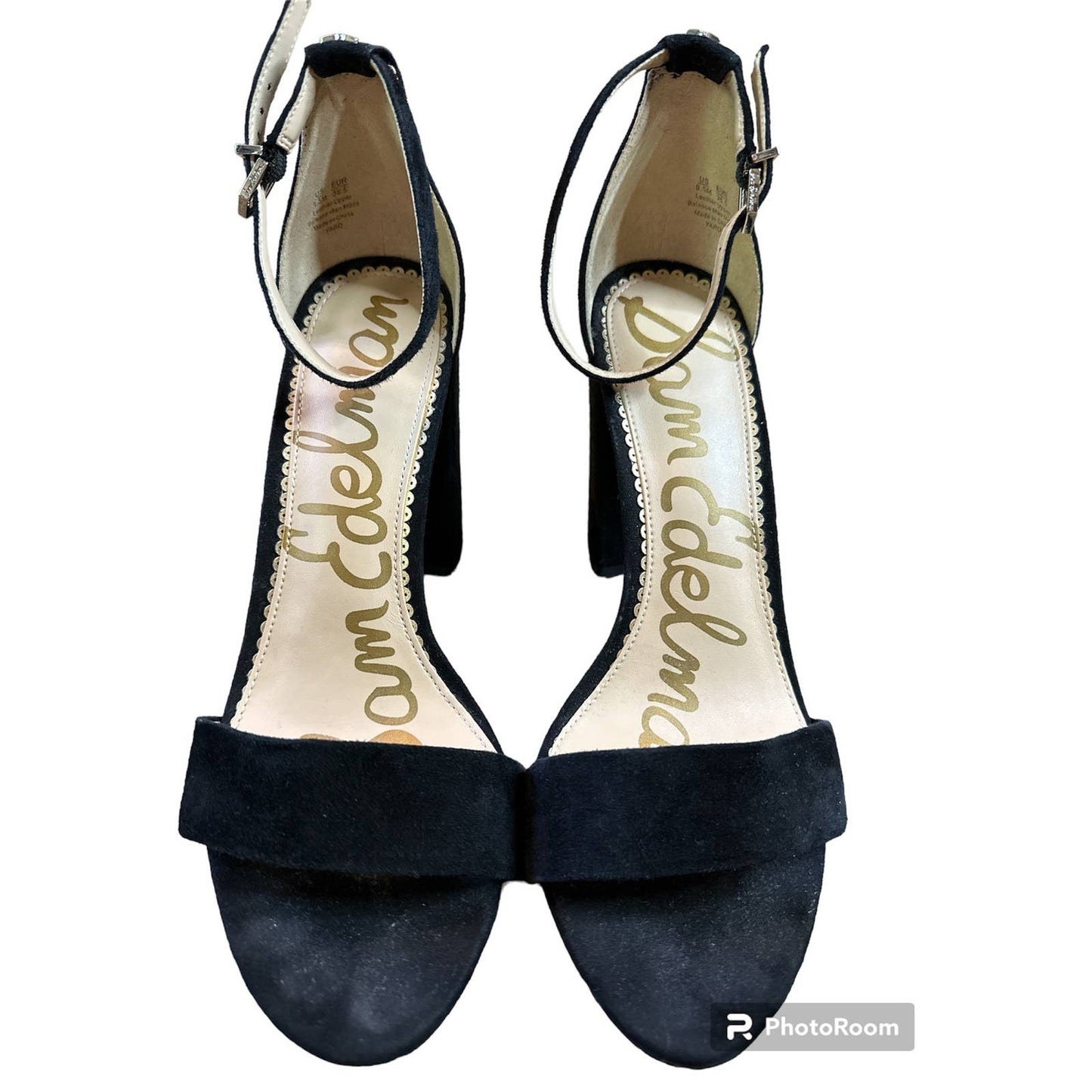 Sam Edelman Synthia Suede Chunky Heel Sandal Black Strap Size 8.5