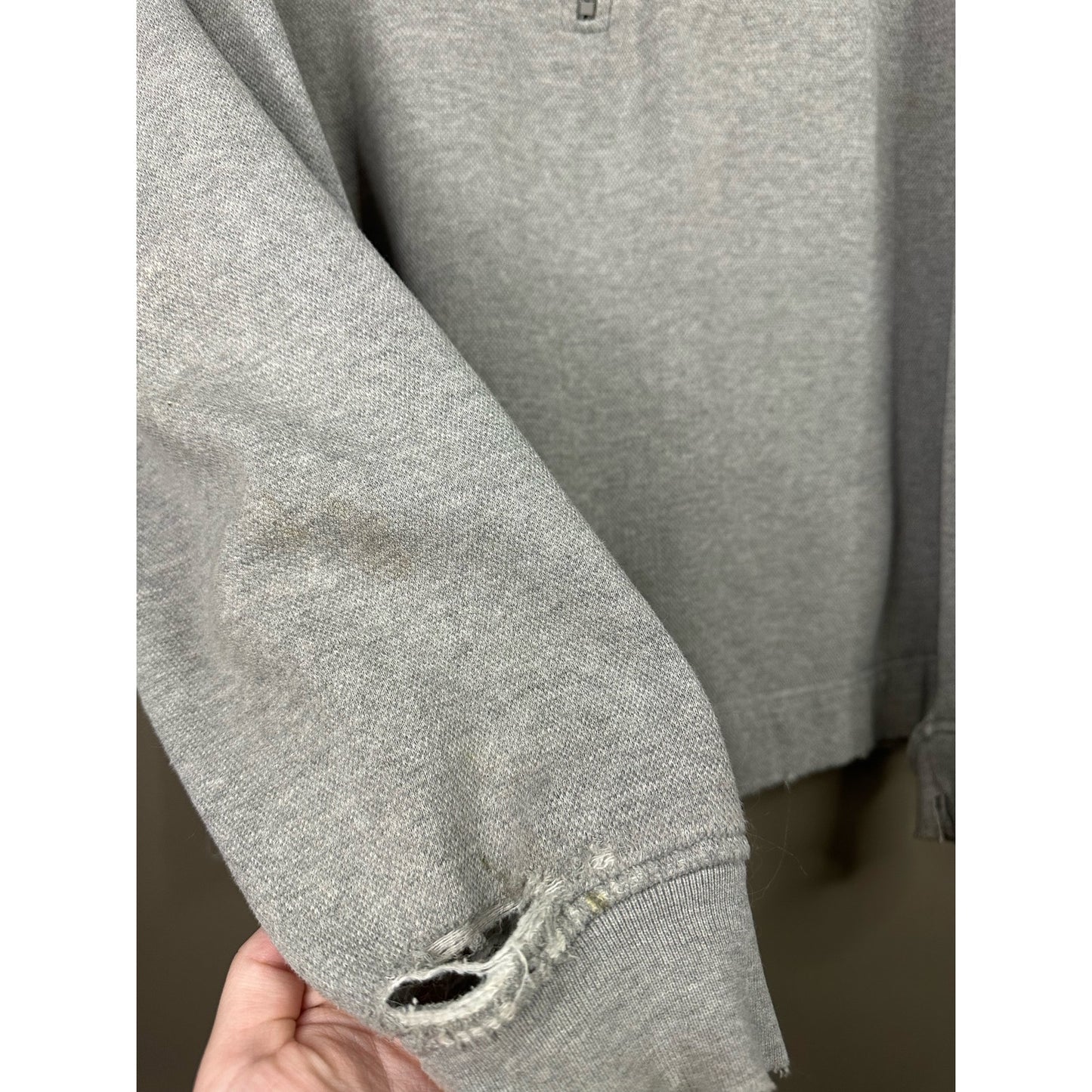 Tommy Hilfiger Grey Long Sleeve Quarter Zip Pullover Distressed Size XL