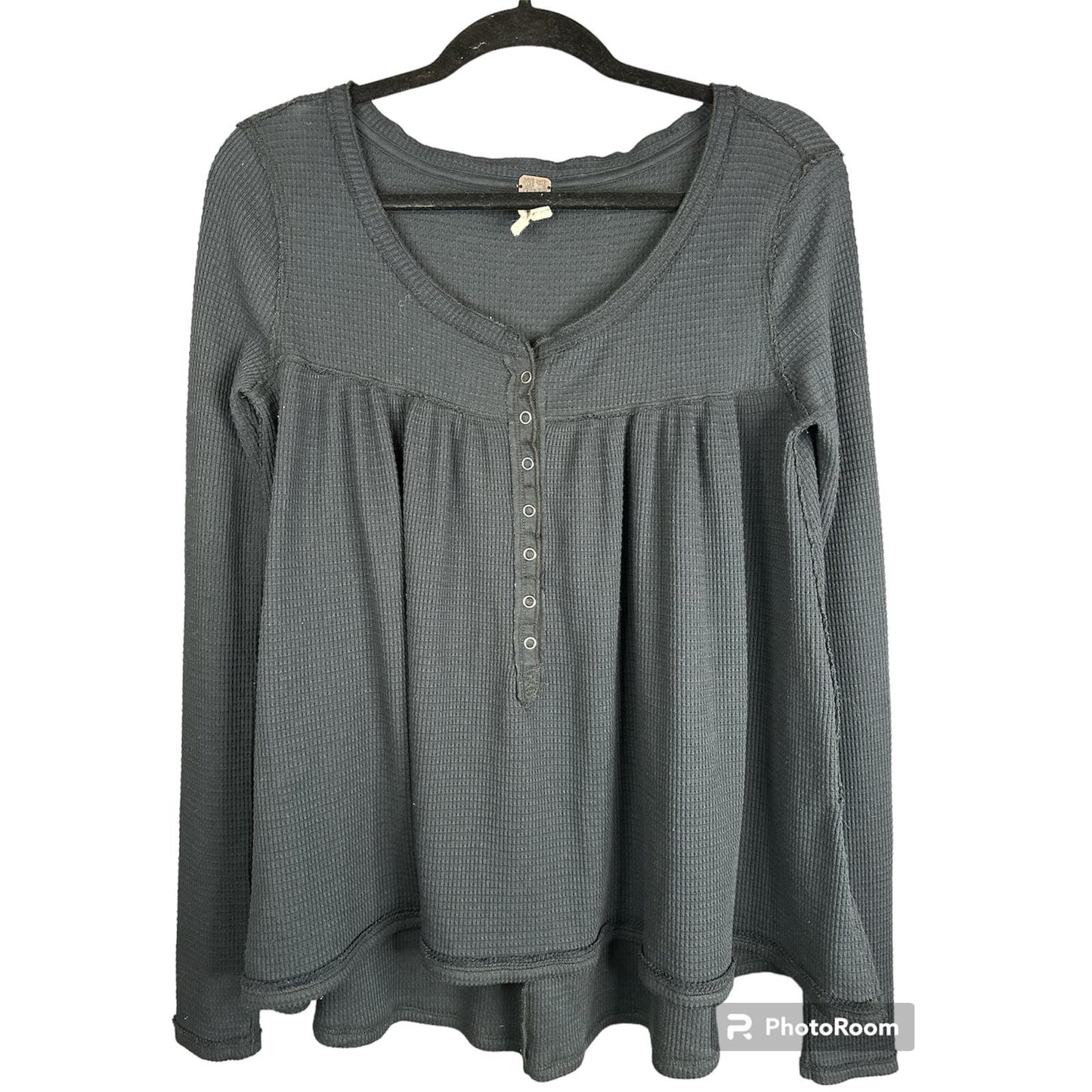 We The Free Black Button Down Scoop Neck Kai Henley Long Sleeve Tunic Size XS