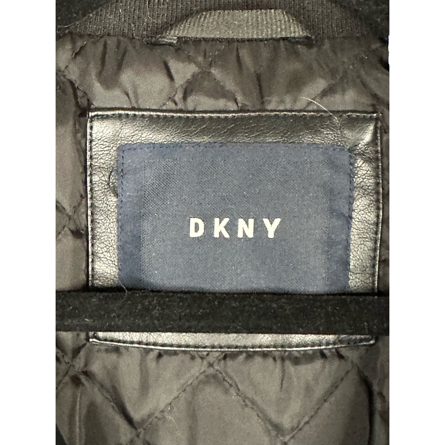 Women’s DKNY Black Zip Up Faux Leather Long Sleeve Bomber Jacket Size Small