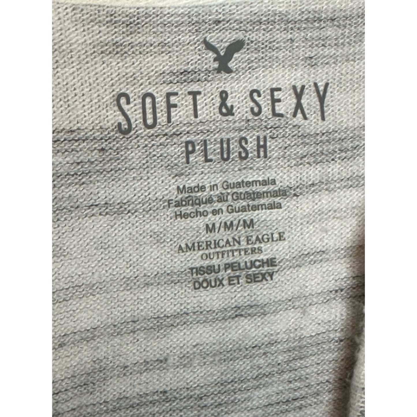 American Eagle Plush Soft Lace Up Long Sleeve Hooded Grey White Size M