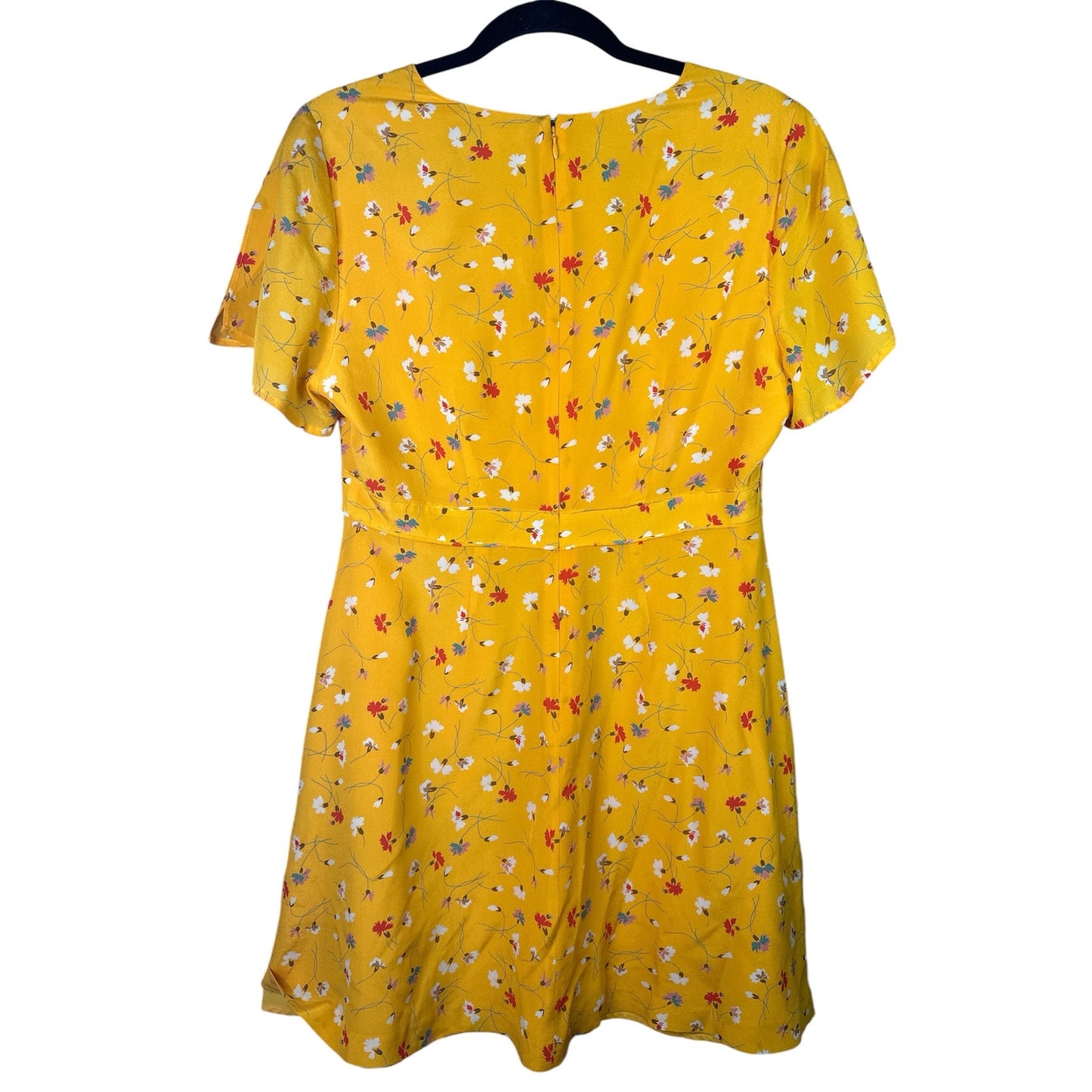 Madewell 'Beladonna' 100% Silk Yellow Floral Print Short Sleeve Dress Size 10