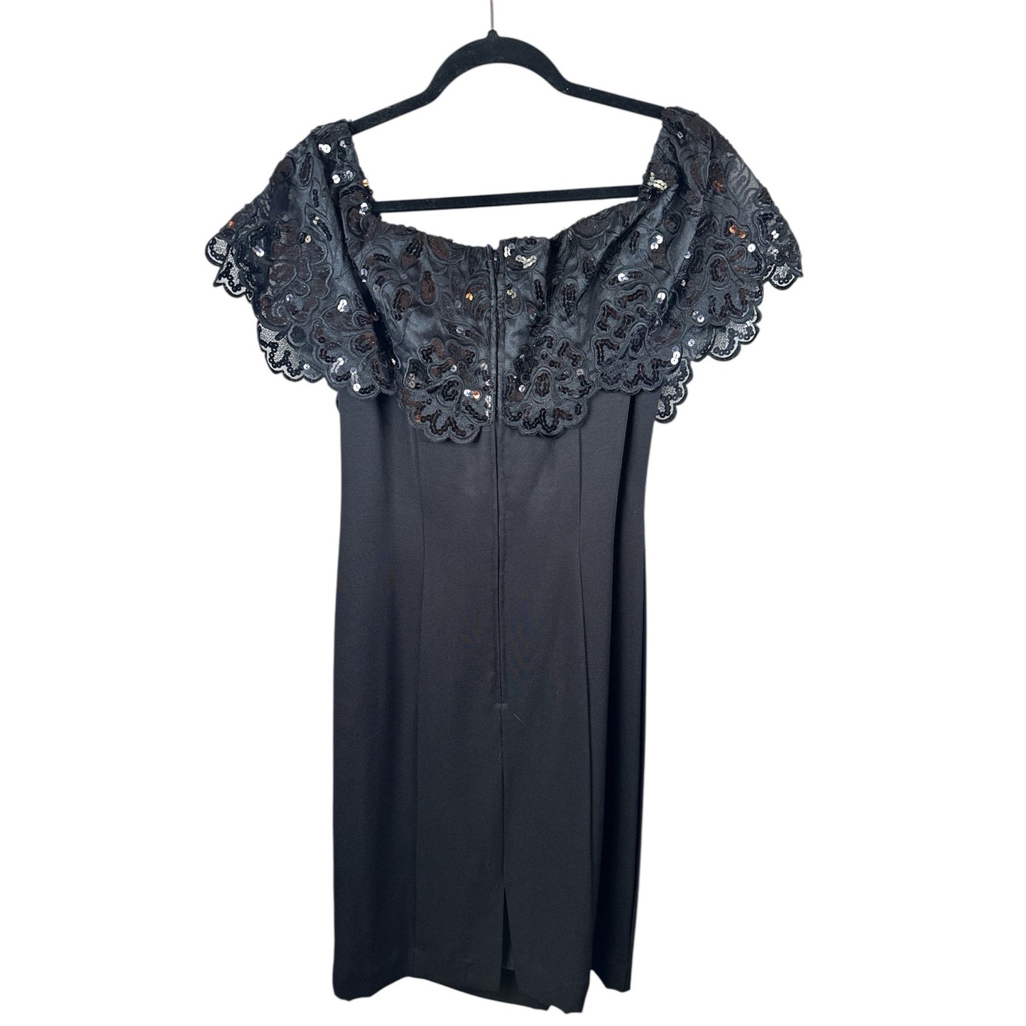 Vintage 70s Made in US By ILGWU Black Off Shoulder Sequin Fitted Dress Size 9/10
