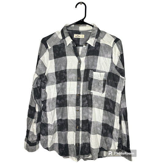Hollister Black White Bleach Splatter Long Sleeve Button Down Size S