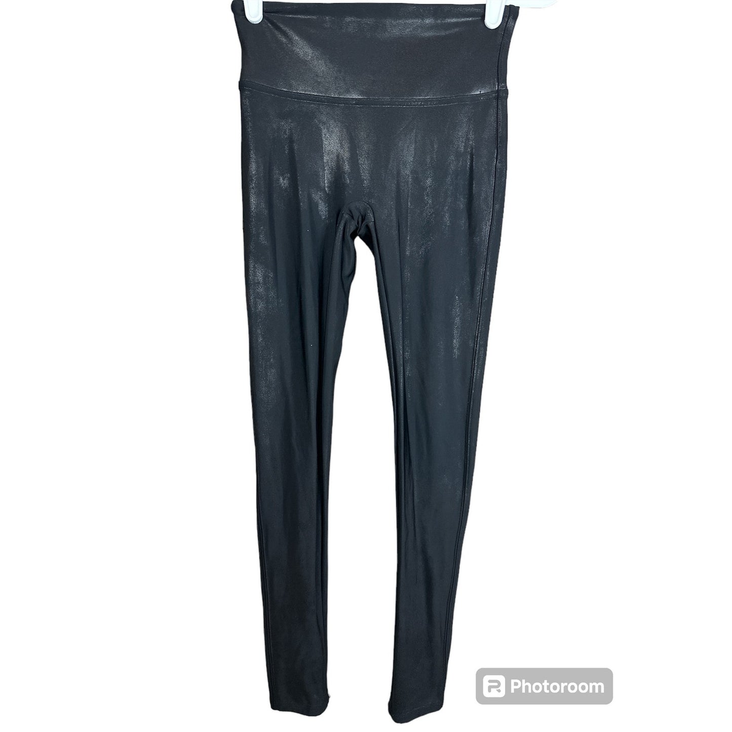 Spanx 'Faux Leather Leggings' Shimmery Sparkly Black Leggings Size Small Petite