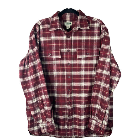Vintage Men’s L.L. Bean Maroon Plaid Long Sleeve Button Down Flannel Size L