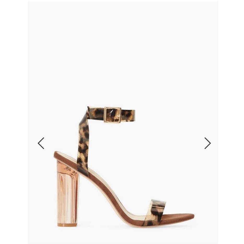 Just Fab Cheetah Print Hanna Transparent Heeled Peep Open Toe Sandal Size 7.5