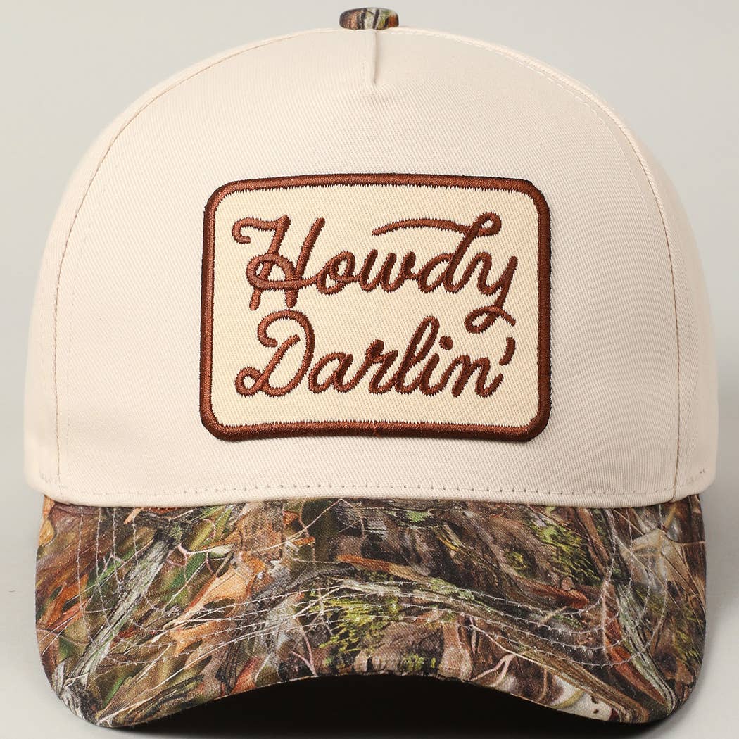 Howdy Darlin' Embroidery Patch Camoflauge Cream Realtree Baseball Hat