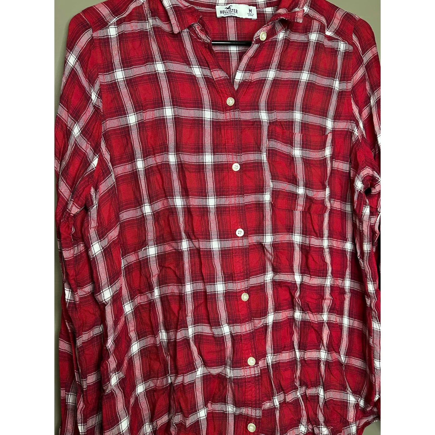 Hollister Red White Plaid Button Down Flannel Size Medium
