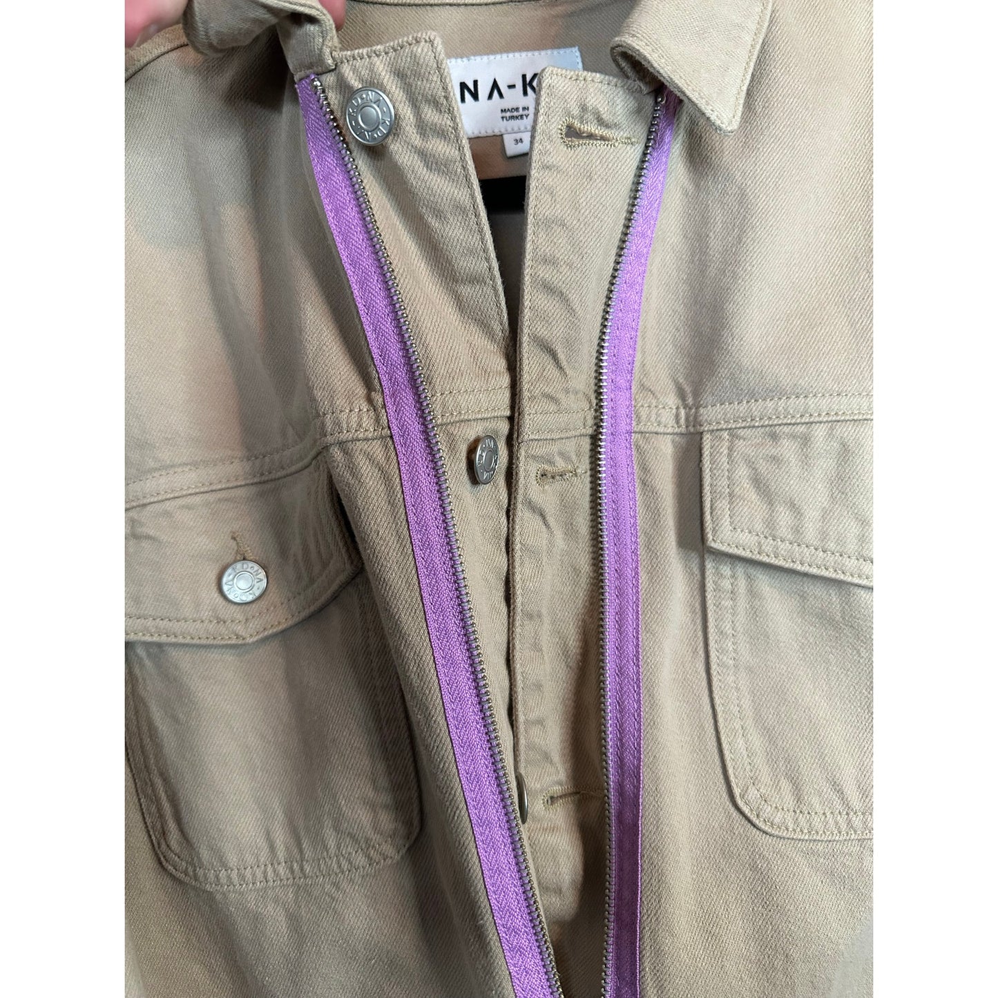 NA-KD Women's Oversized Khaki Long Sleeve Lilac Stripe Detail Jacket Size 34