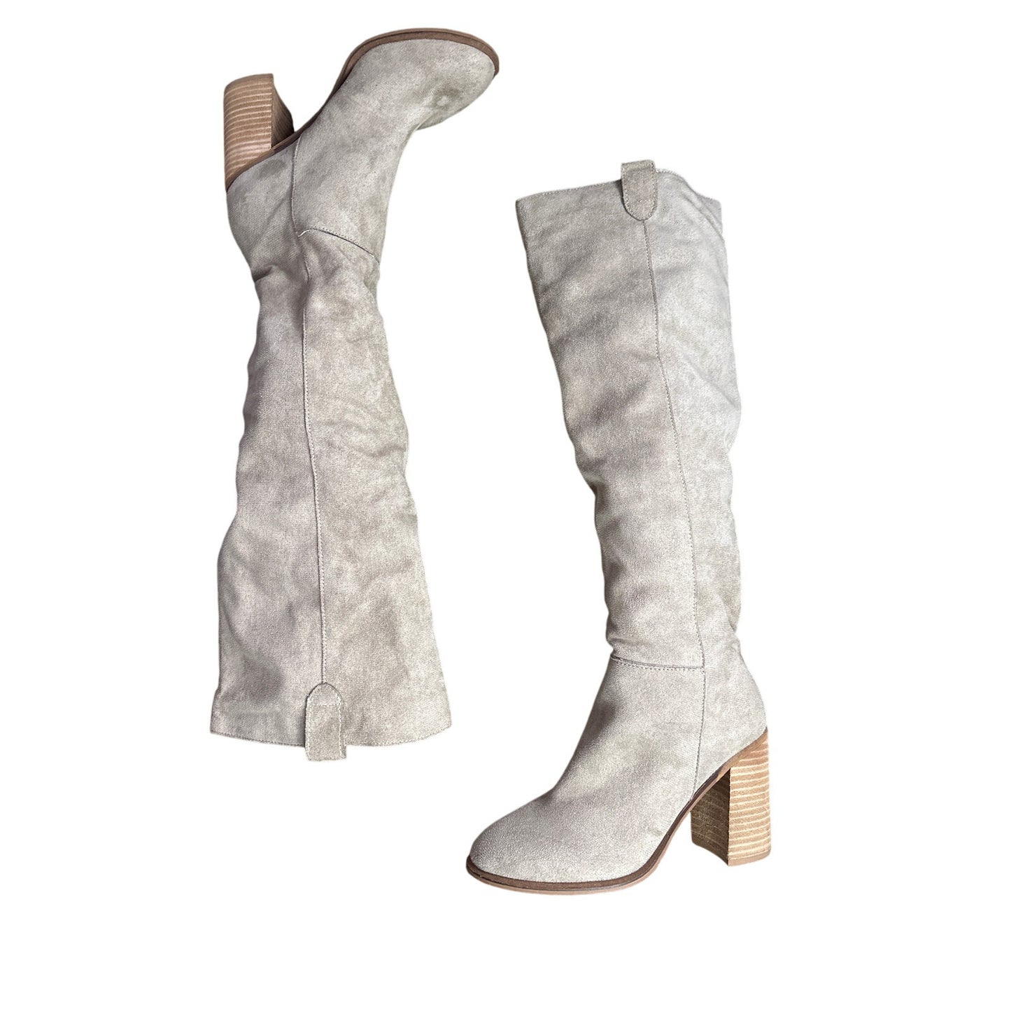 Oasis Society Brown/ Beige Suede 4” Tall Heeled Knee High Boots Size 8