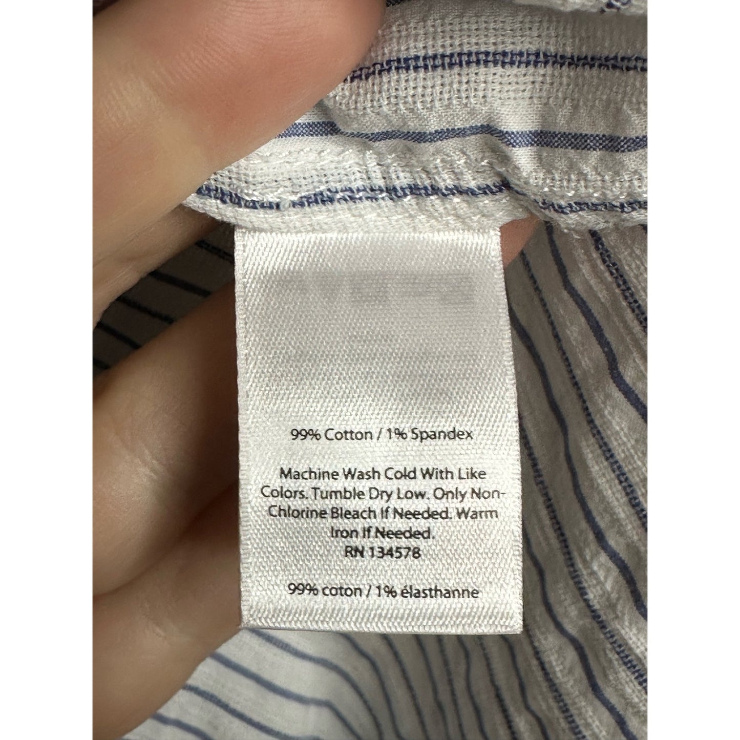 Vineyard Vines Black White Blue Stripe Button Down V Neck Blouse Size 2